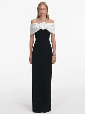 self-portrait Black Crepe Flower Maxi Dress